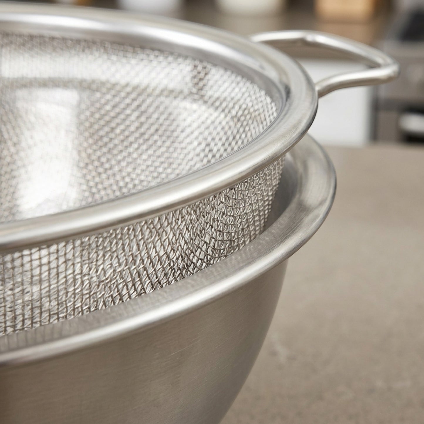 Fbkmx Basinfit Stainless Steel Mesh Draining Basket with Catch Bowl 11 in Set of 2 - Detail view