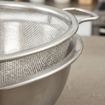 Fbkmx Basinfit Stainless Steel Mesh Draining Basket with Catch Bowl 11 in Set of 2 - Detail view