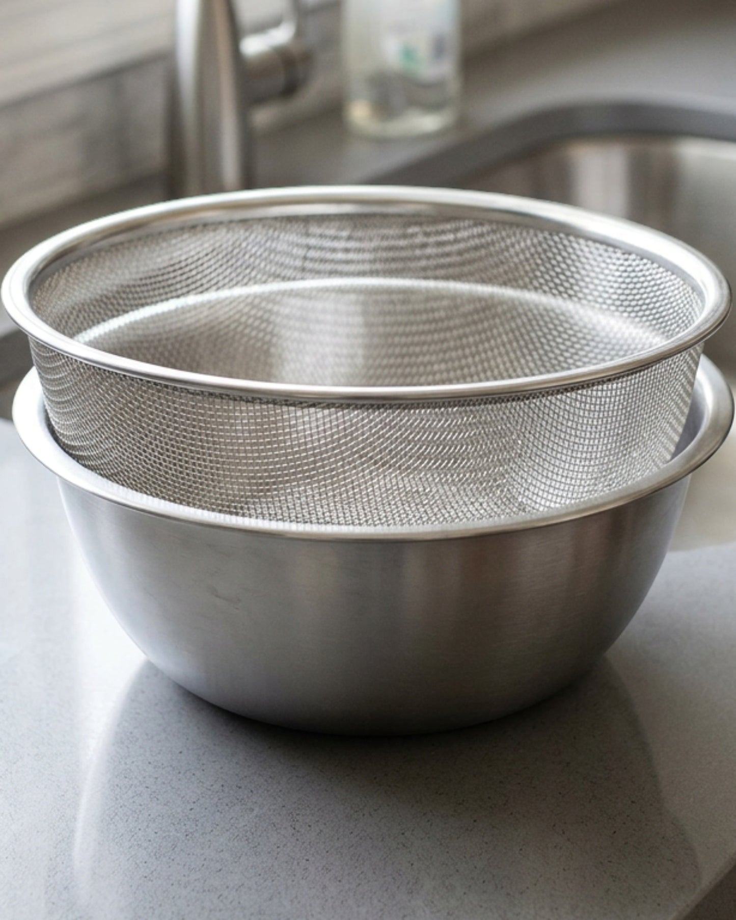 Fbkmx Basinfit Stainless Steel Mesh Draining Basket with Catch Bowl 11 in Set of 2 - Lifestyle view