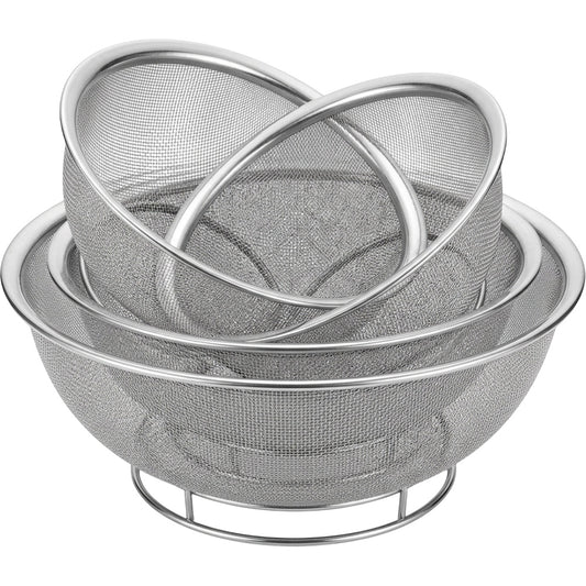 Fbkmx Nestgrid Stainless Steel Mesh Colander Set 3 Sizes 7 9 11 in Silver - Product view