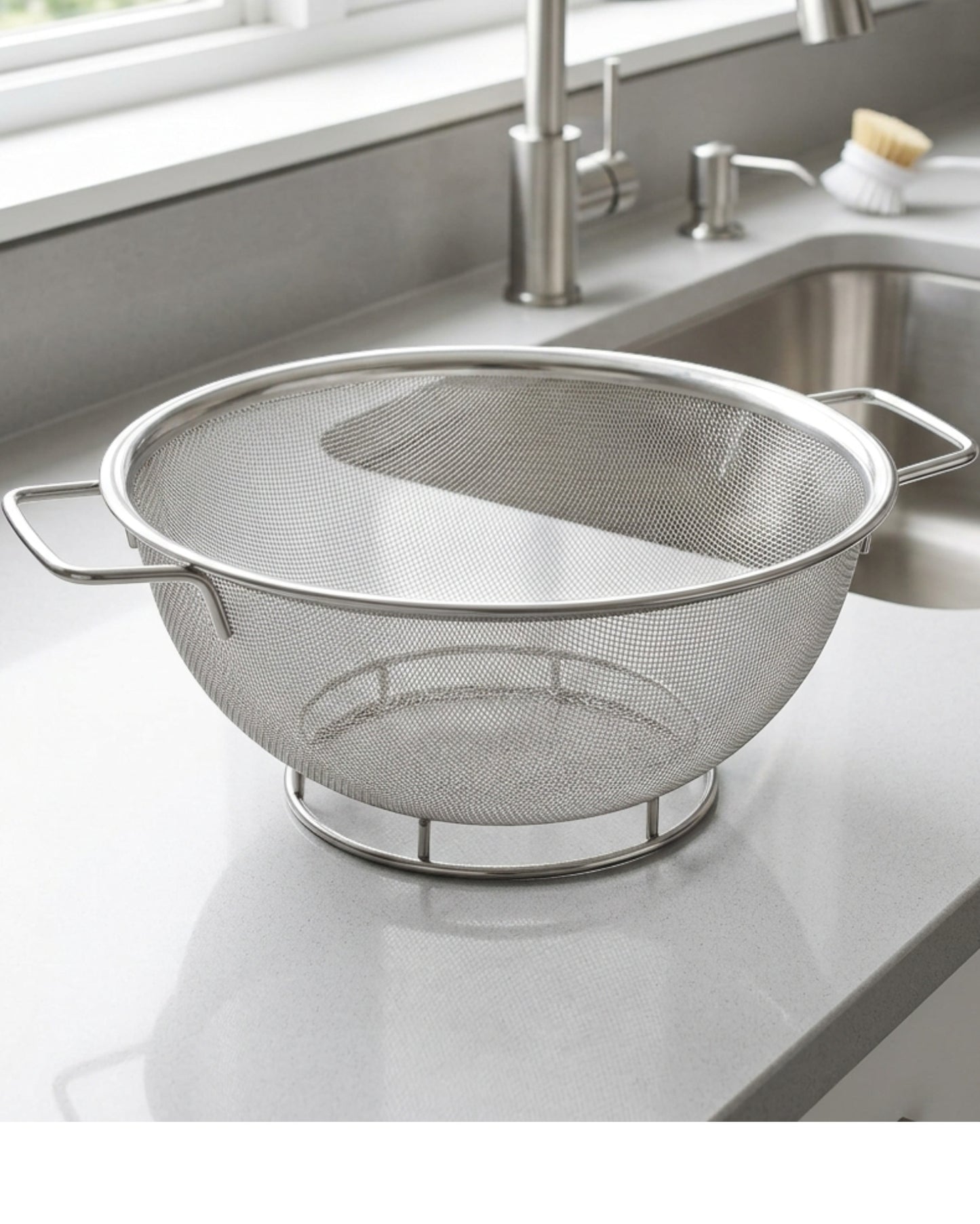 Fbkmx Rimrest Round Stainless Steel Mesh Colander 10 in Silver - Lifestyle view